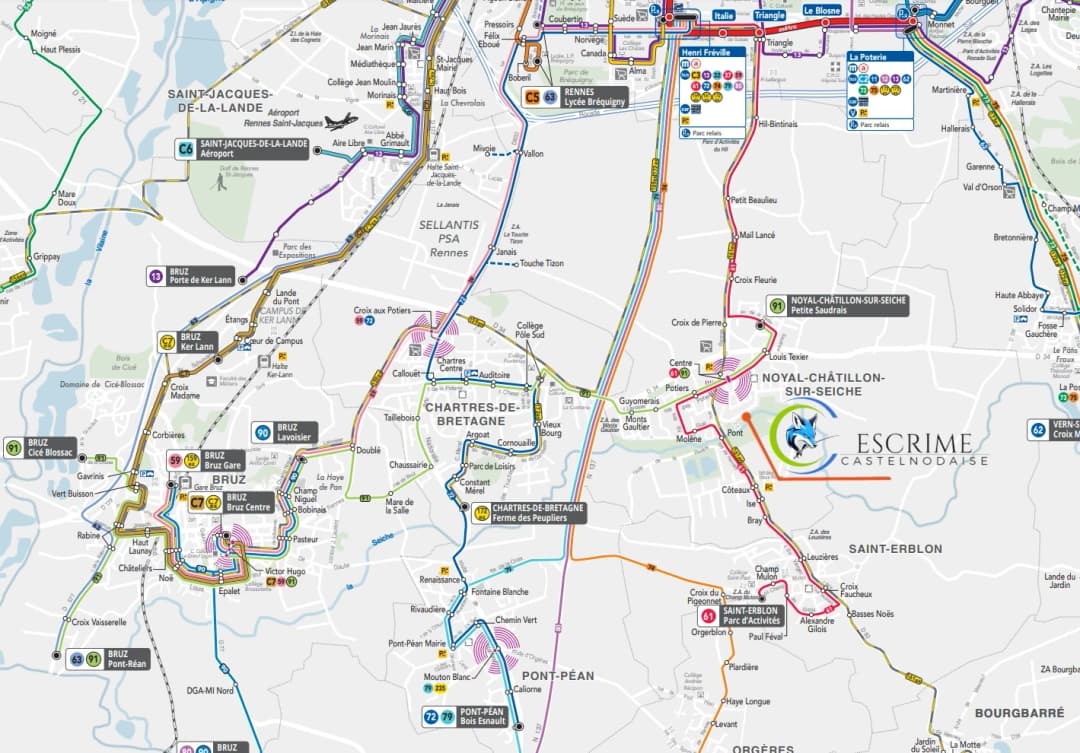 Plan d'accès au club d'escrime de Noyal-Châtillon-sur-Seiche - Sud de Rennes